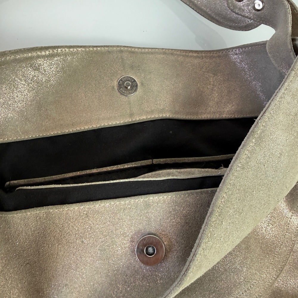Cofi Gold Brushed Hobo Shoulder Bag Womens Metallic Genuine Leather Slouchy - Picture 12 of 16